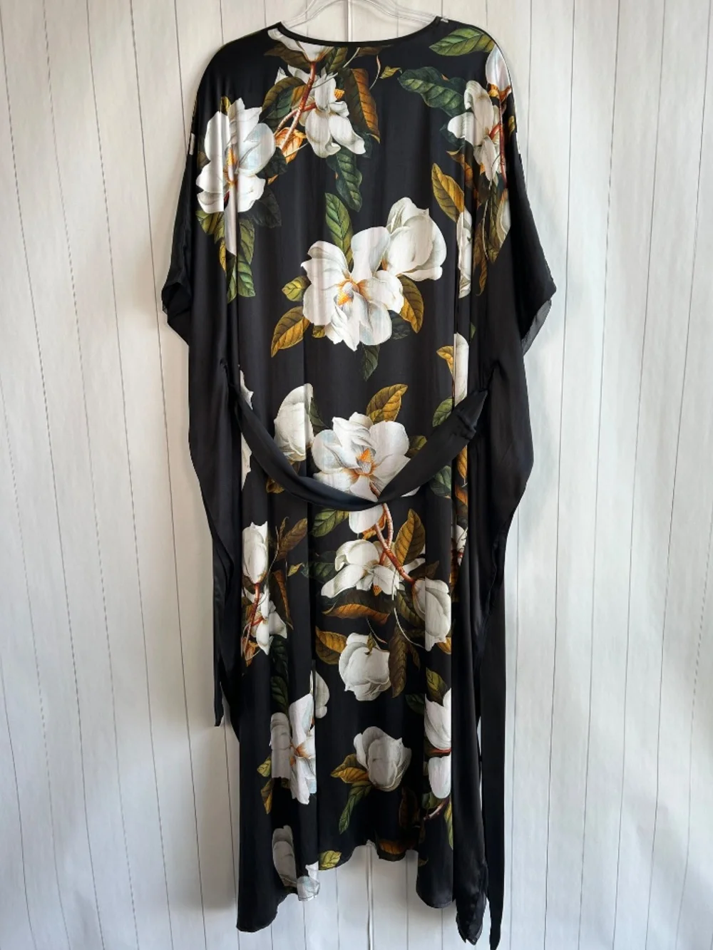 Nicoblu plus size 1X 2X 3X 4X Camellia belted kaftan maxi dress black 100% silk - Picture 9 of 14